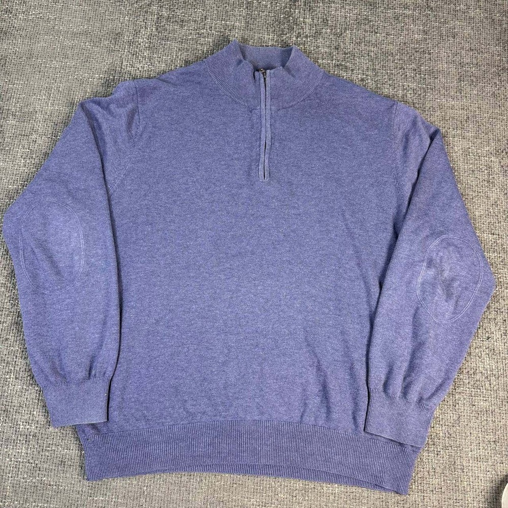 Viyella Quarter Zip Sweater Mens Large Purple Silk Blend Elbow Patches